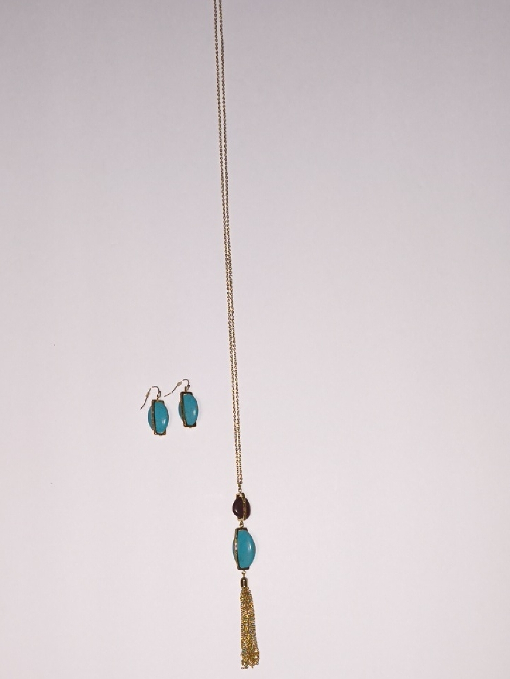 Gold-Tone Pendant Necklace and Earrings Set with Turquoise Stones